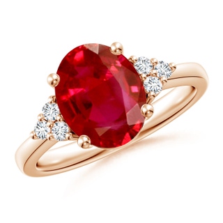 10x8mm AAA Solitaire Oval Ruby and Diamond Promise Ring in 10K Rose Gold