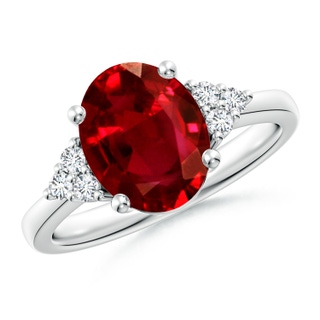 10x8mm AAAA Solitaire Oval Ruby and Diamond Promise Ring in P950 Platinum