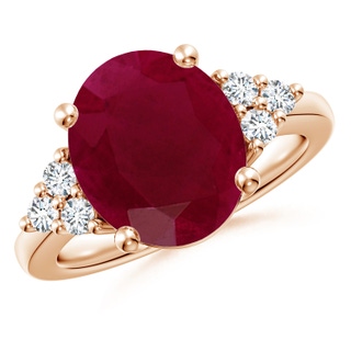 12x10mm A Solitaire Oval Ruby and Diamond Promise Ring in 9K Rose Gold