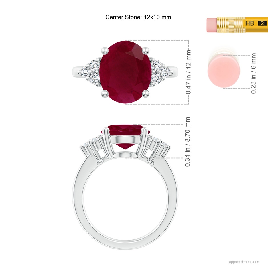 12x10mm A Solitaire Oval Ruby and Diamond Promise Ring in P950 Platinum ruler