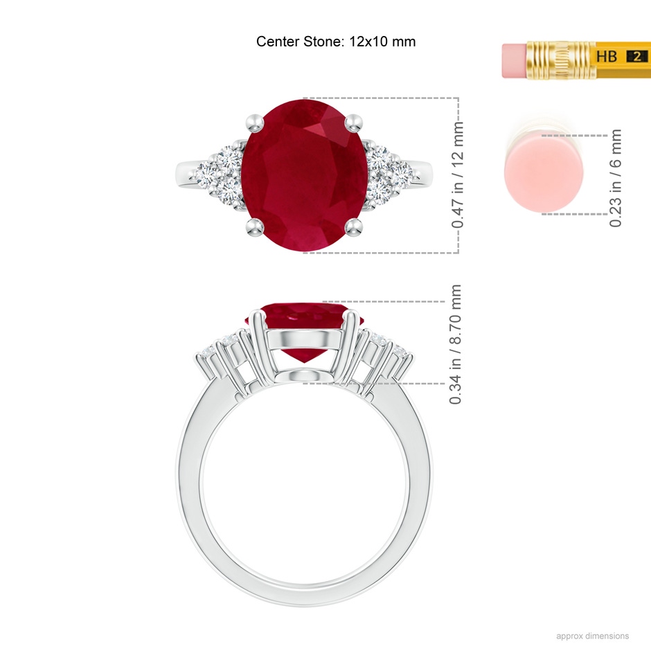 12x10mm AA Solitaire Oval Ruby and Diamond Promise Ring in P950 Platinum ruler