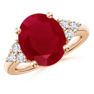 12x10mm AA Solitaire Oval Ruby and Diamond Promise Ring in Rose Gold