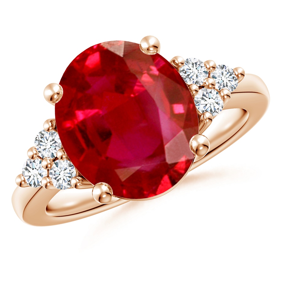 12x10mm AAA Solitaire Oval Ruby and Diamond Promise Ring in Rose Gold 
