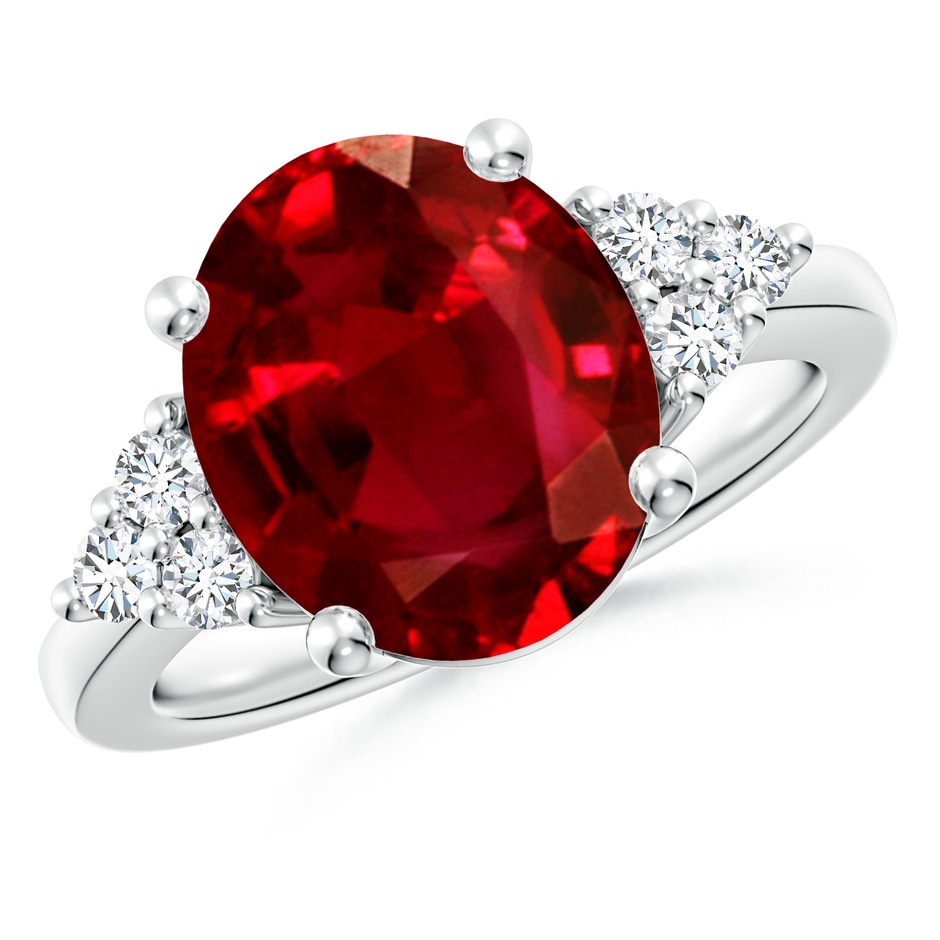 12x10mm AAAA Solitaire Oval Ruby and Diamond Promise Ring in P950 Platinum 