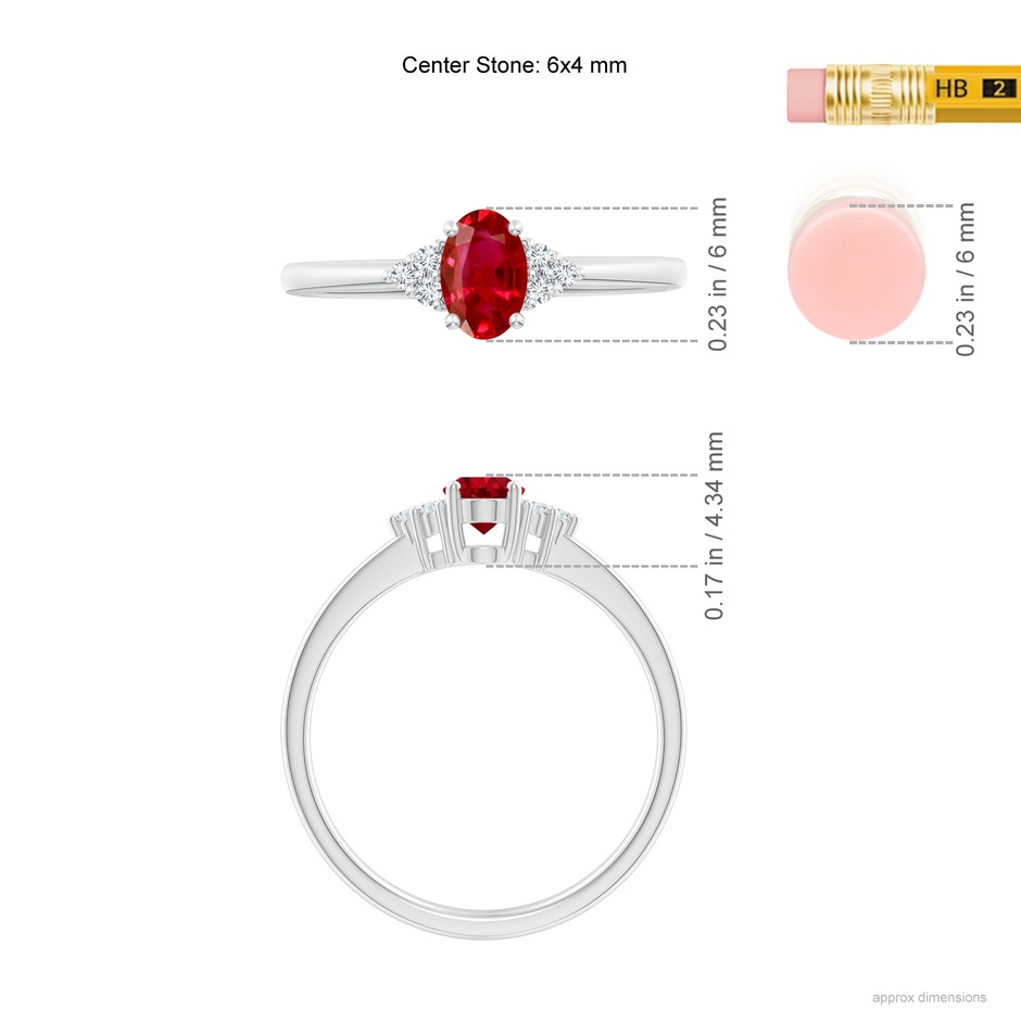 6x4mm AAA Solitaire Oval Ruby and Diamond Promise Ring in 9K White Gold ruler