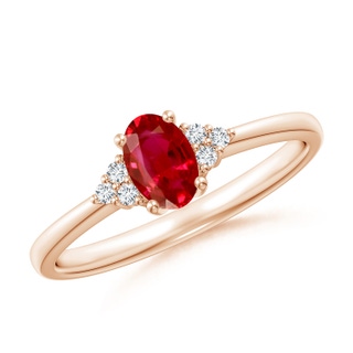 6x4mm AAA Solitaire Oval Ruby and Diamond Promise Ring in Rose Gold