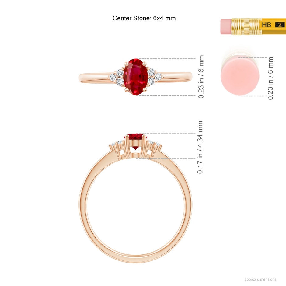 6x4mm AAA Solitaire Oval Ruby and Diamond Promise Ring in Rose Gold ruler