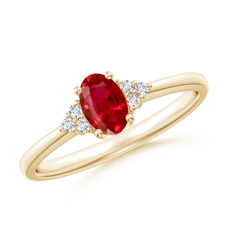 6x4mm AAA Solitaire Oval Ruby and Diamond Promise Ring in Yellow Gold 