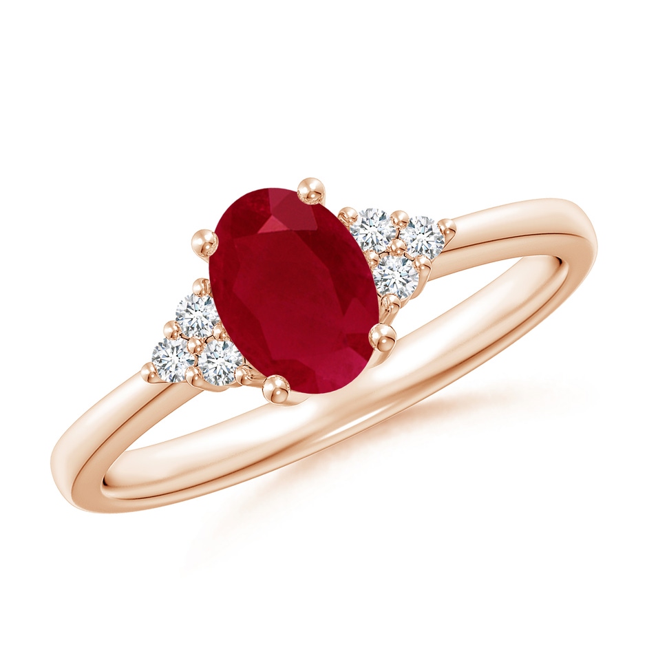 7x5mm AA Solitaire Oval Ruby and Diamond Promise Ring in Rose Gold 