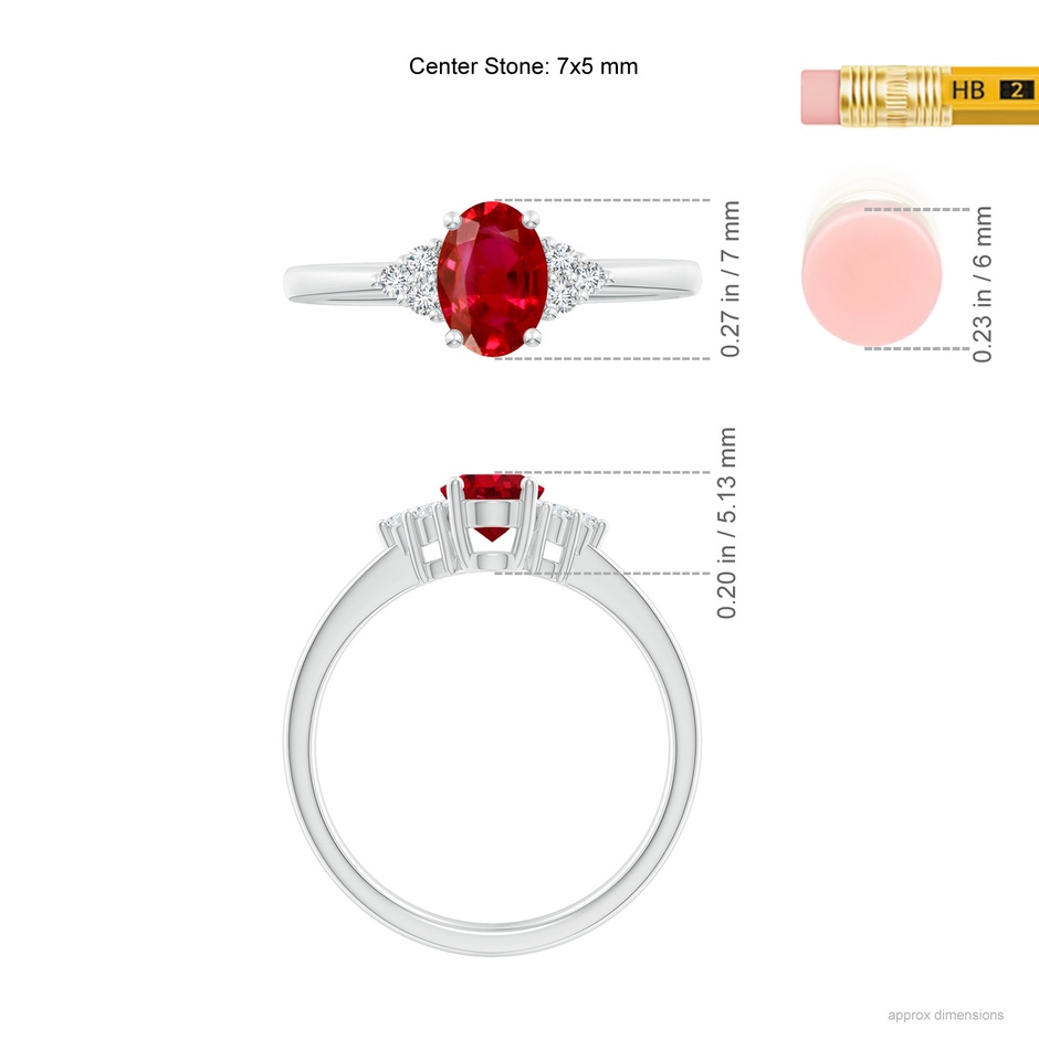 7x5mm AAA Solitaire Oval Ruby and Diamond Promise Ring in P950 Platinum ruler
