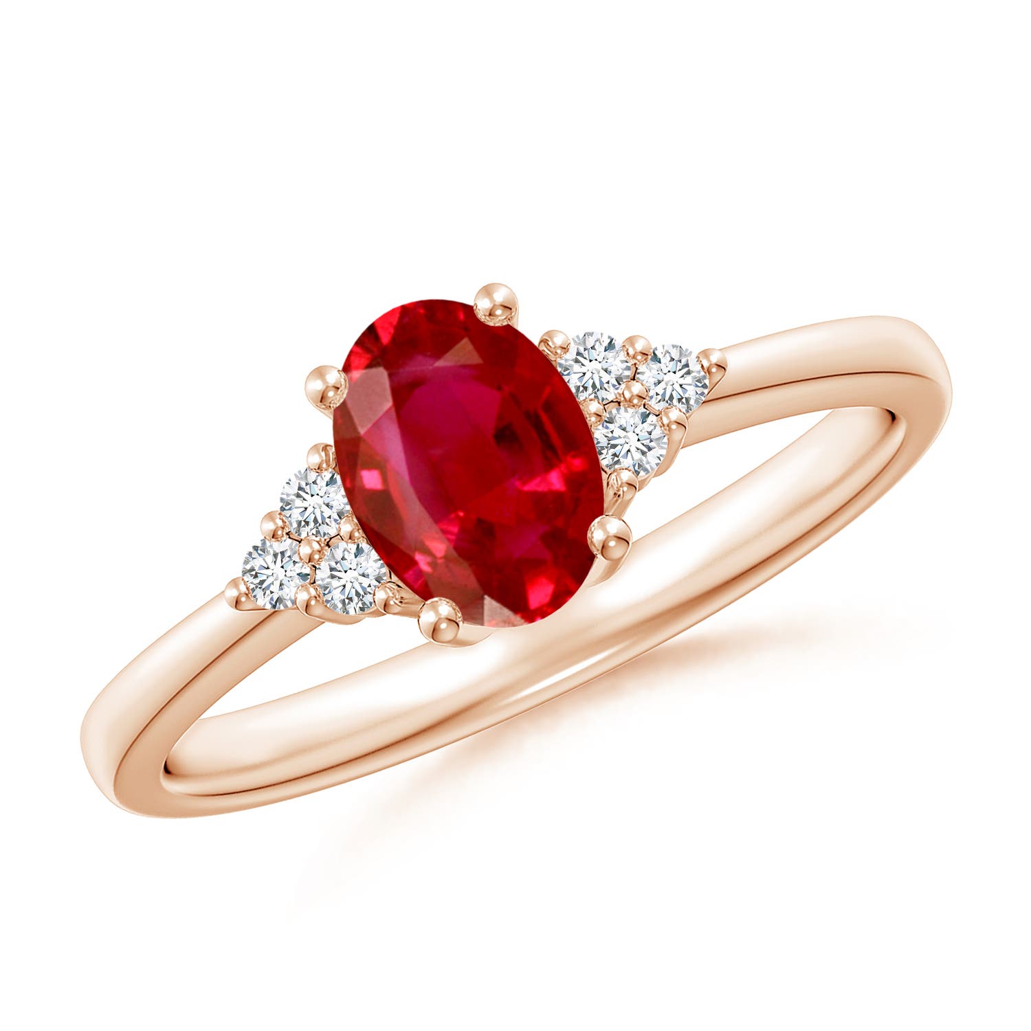 7x5mm AAA Solitaire Oval Ruby and Diamond Promise Ring in Rose Gold