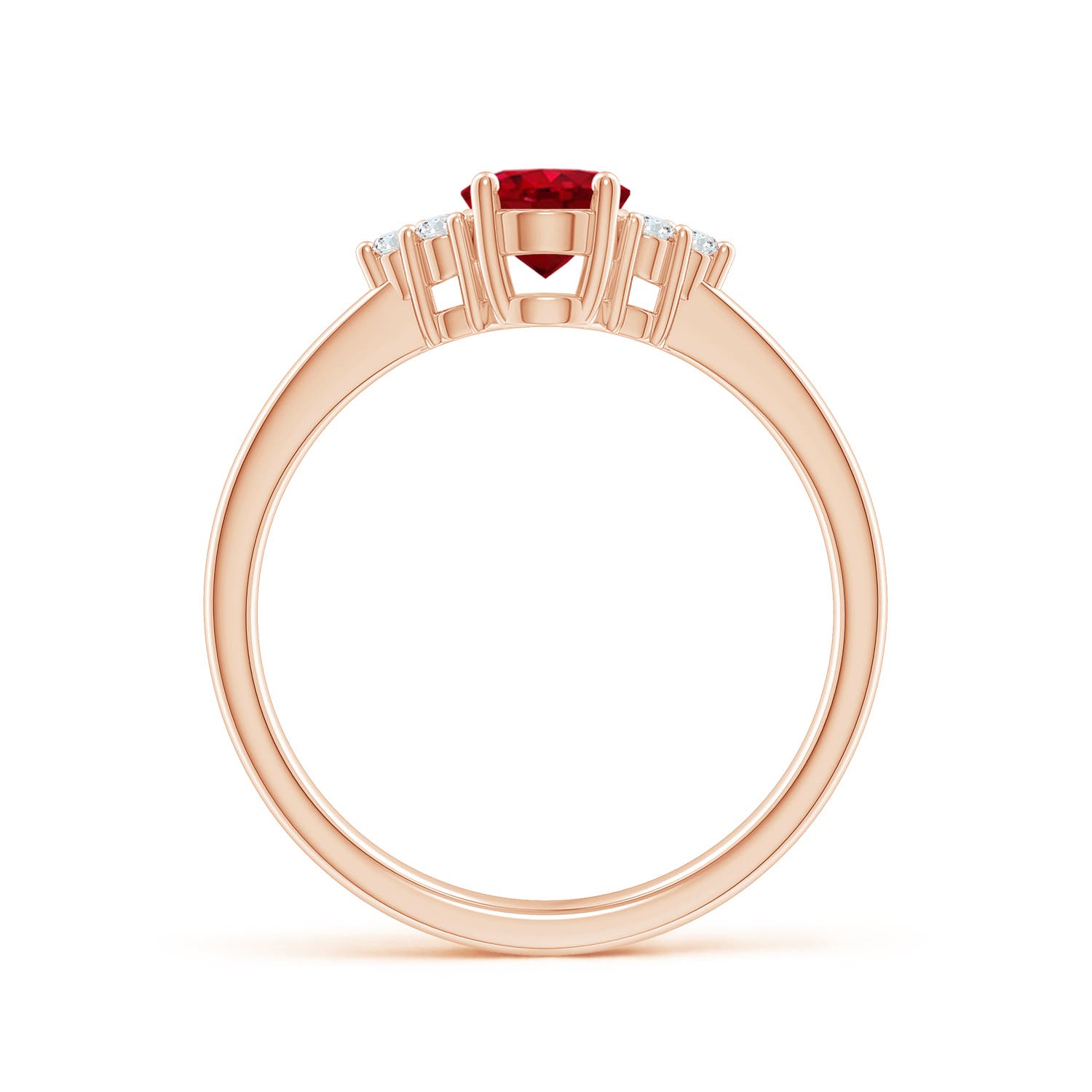 7x5mm AAA Solitaire Oval Ruby and Diamond Promise Ring in Rose Gold