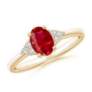 7x5mm AAA Solitaire Oval Ruby and Diamond Promise Ring in Yellow Gold