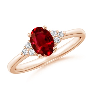 7x5mm AAAA Solitaire Oval Ruby and Diamond Promise Ring in Rose Gold