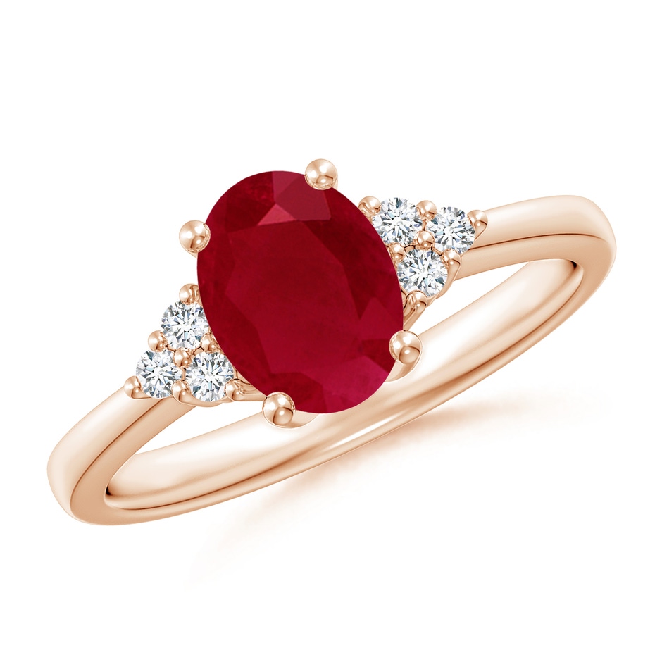 8x6mm AA Solitaire Oval Ruby and Diamond Promise Ring in Rose Gold 