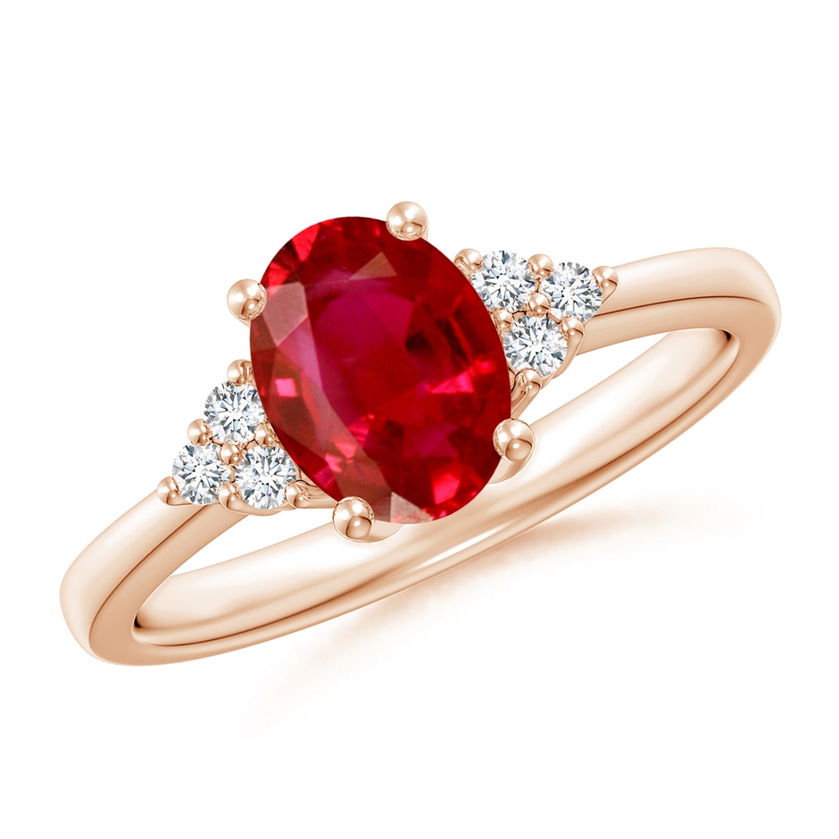 8x6mm AAA Solitaire Oval Ruby and Diamond Promise Ring in Rose Gold 