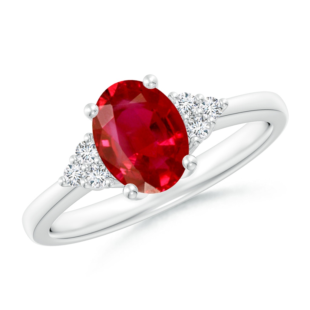 8x6mm AAA Solitaire Oval Ruby and Diamond Promise Ring in White Gold