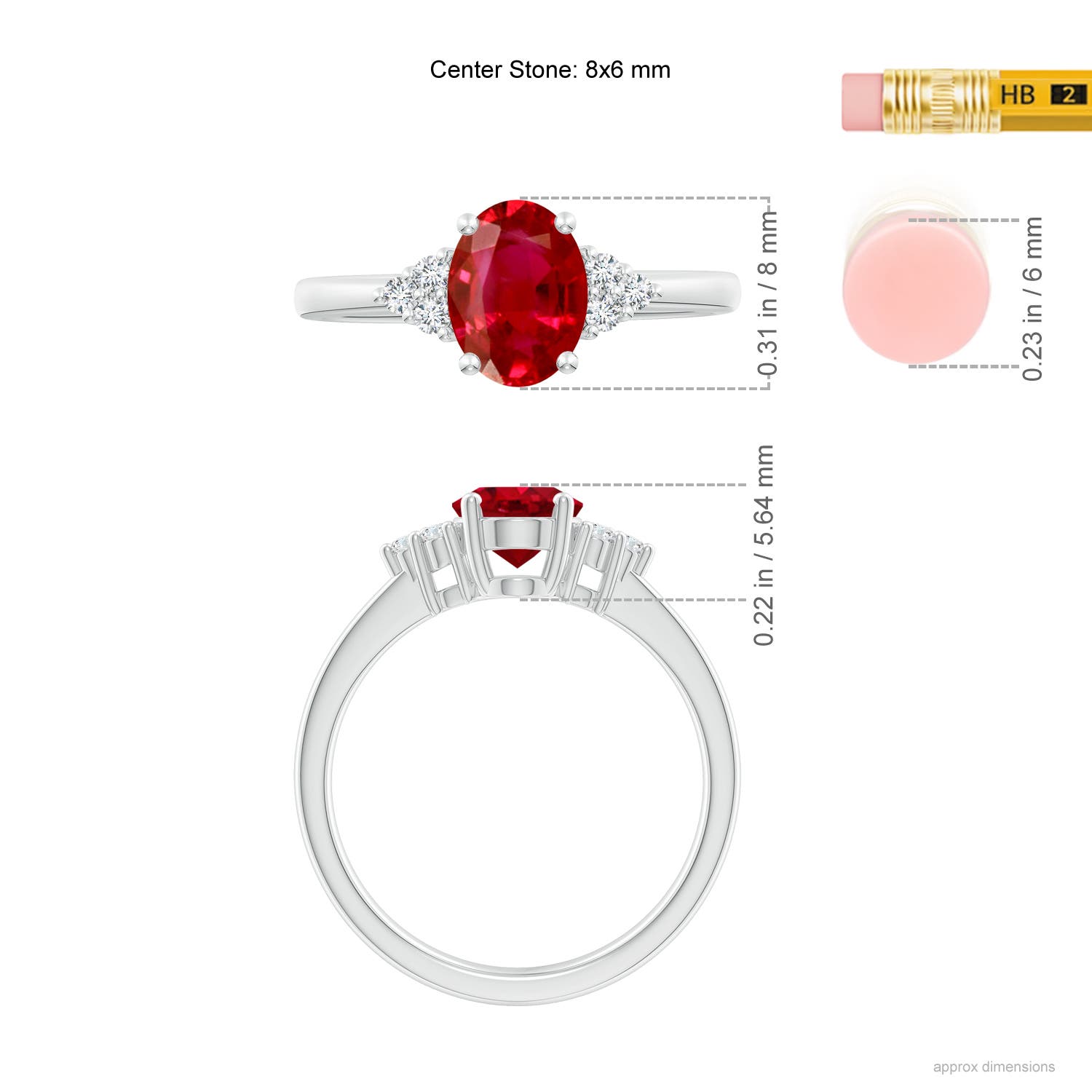 8x6mm AAA Solitaire Oval Ruby and Diamond Promise Ring in White Gold - ruler