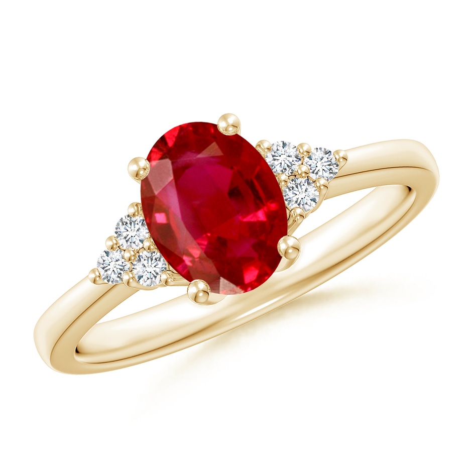 8x6mm AAA Solitaire Oval Ruby and Diamond Promise Ring in Yellow Gold 