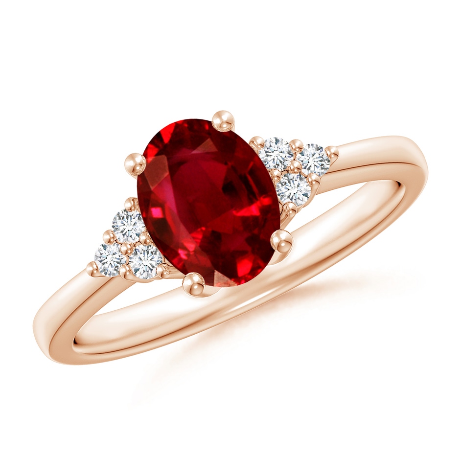 8x6mm AAAA Solitaire Oval Ruby and Diamond Promise Ring in Rose Gold 