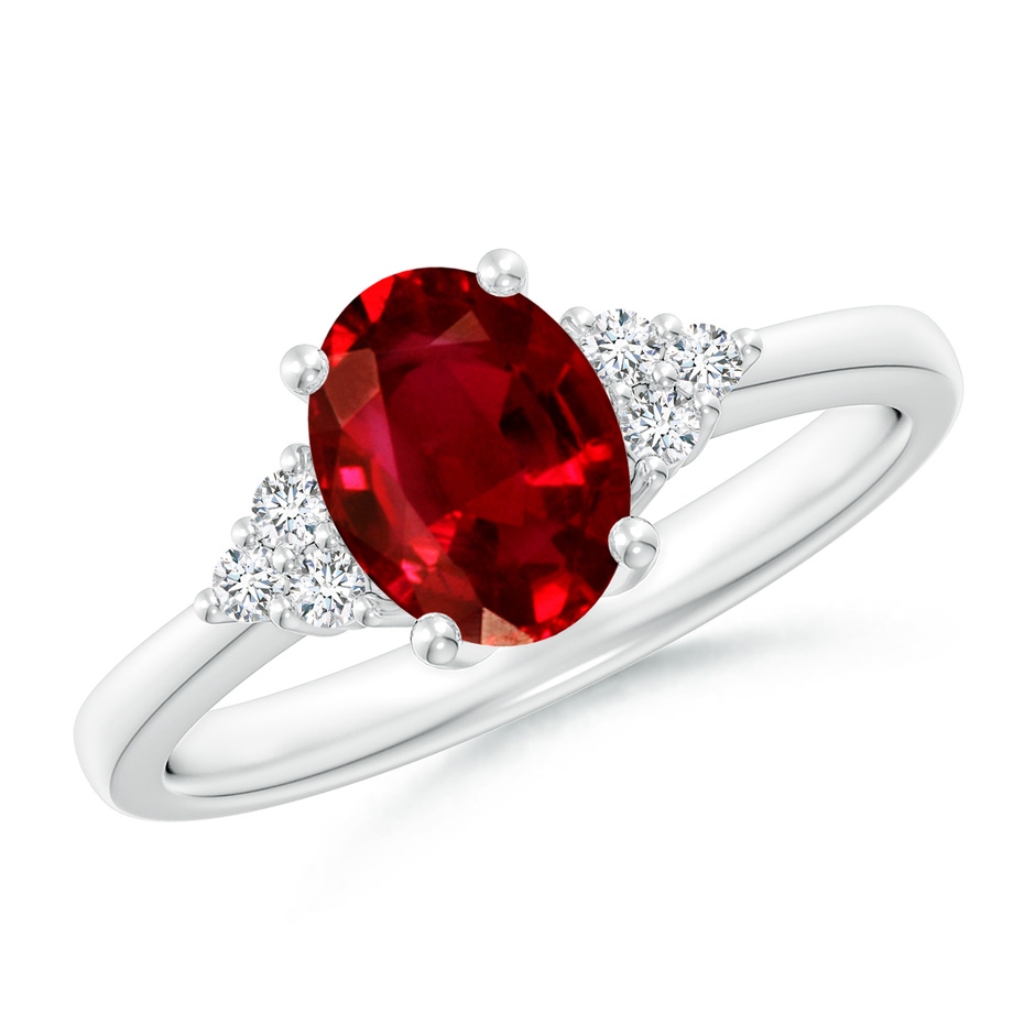8x6mm AAAA Solitaire Oval Ruby and Diamond Promise Ring in White Gold 