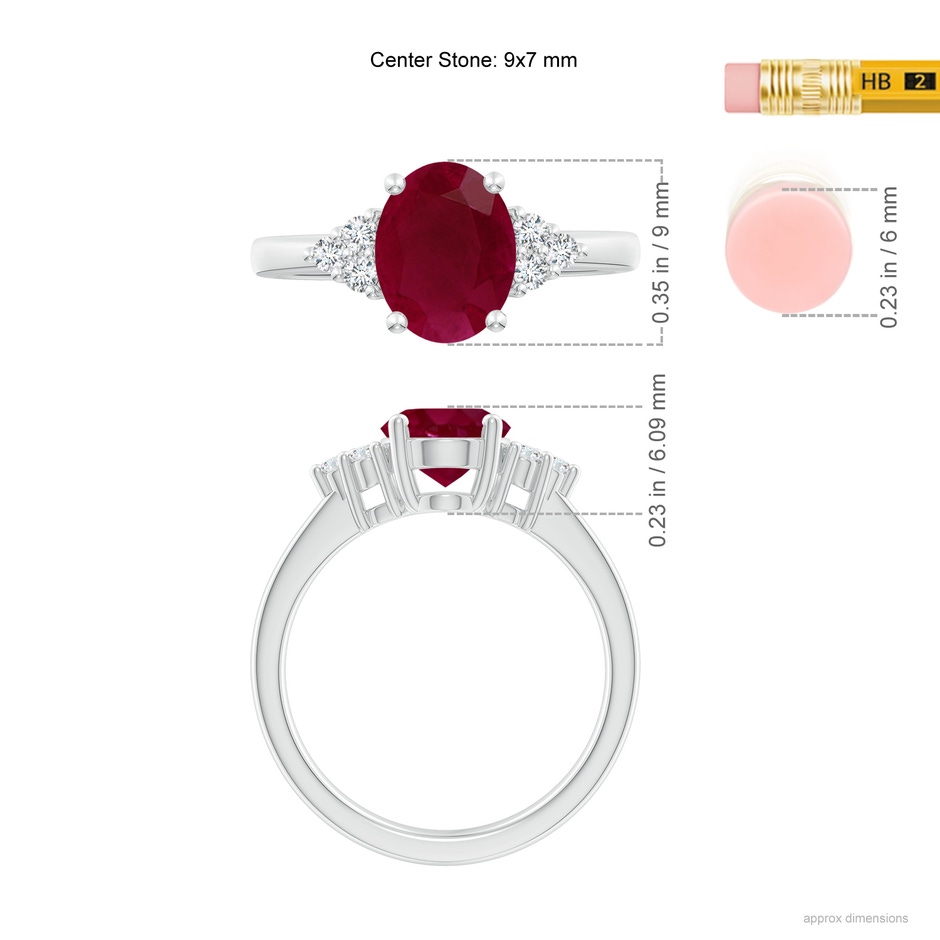 9x7mm A Solitaire Oval Ruby and Diamond Promise Ring in White Gold ruler