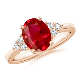 9x7mm AAA Solitaire Oval Ruby and Diamond Promise Ring in Rose Gold