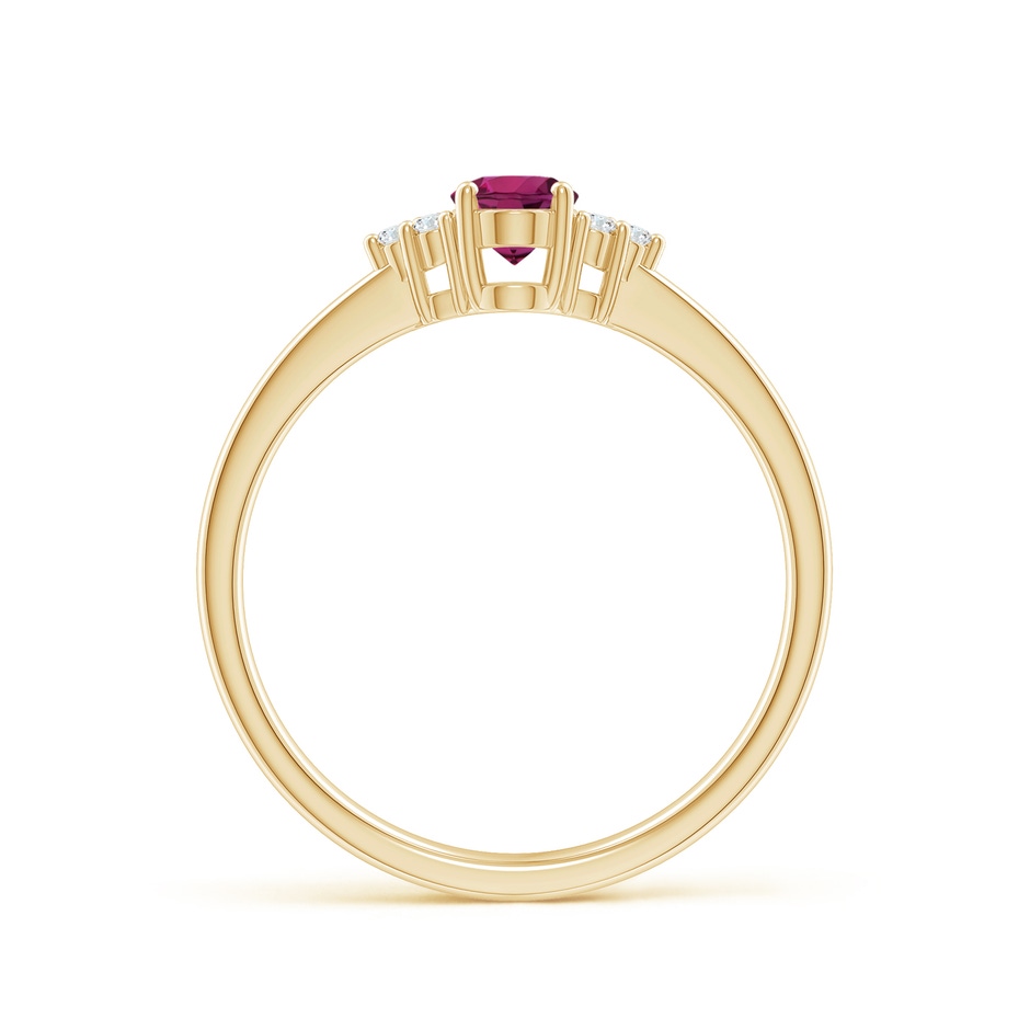 6x4mm AAAA Solitaire Oval Rhodolite Ring with Trio Diamond Accents in Yellow Gold side 1