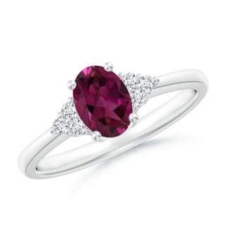 7x5mm AAAA Solitaire Oval Rhodolite Ring with Trio Diamond Accents in P950 Platinum