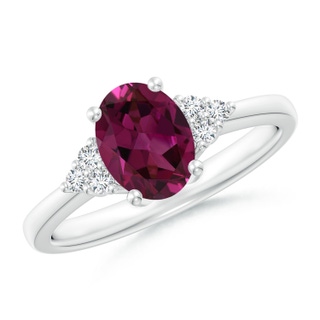 8x6mm AAAA Solitaire Oval Rhodolite Ring with Trio Diamond Accents in P950 Platinum