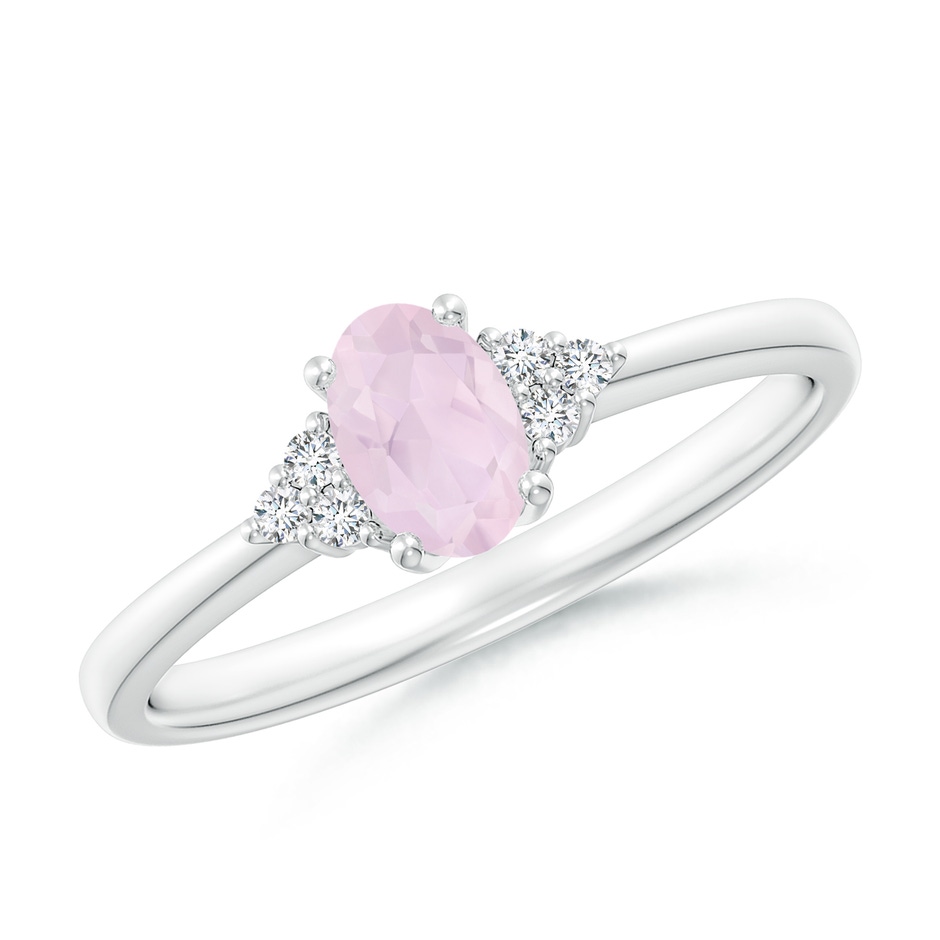 6x4mm A Solitaire Oval Rose Quartz Ring with Trio Diamond Accents in White Gold 