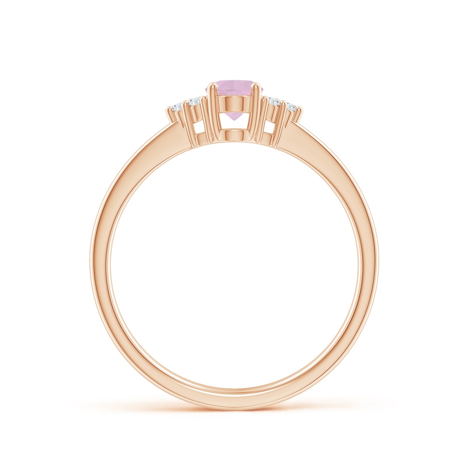 6x4mm AAA Solitaire Oval Rose Quartz Ring with Trio Diamond Accents in Rose Gold side 1