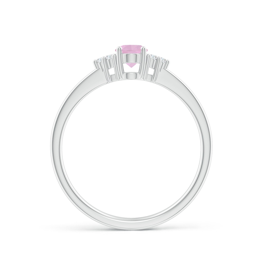 6x4mm AAAA Solitaire Oval Rose Quartz Ring with Trio Diamond Accents in P950 Platinum Side 1
