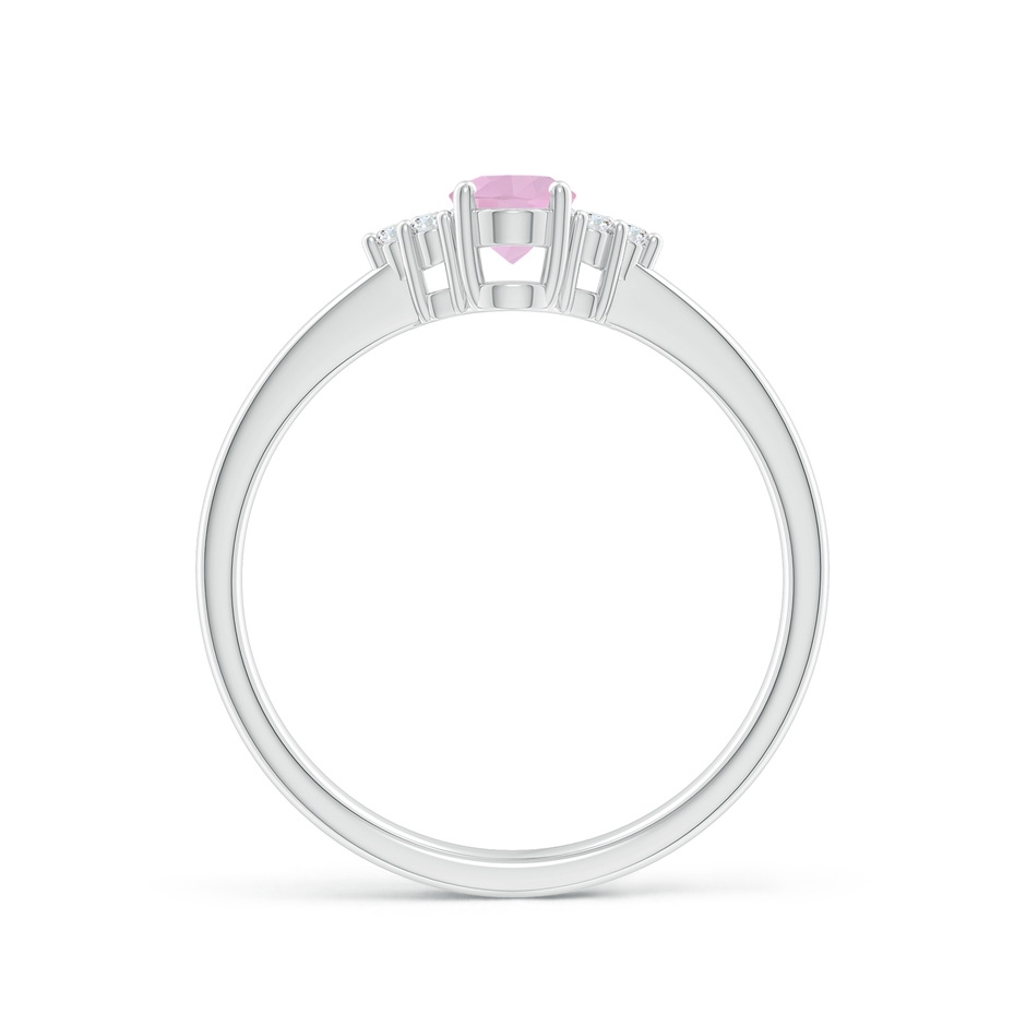 6x4mm AAAA Solitaire Oval Rose Quartz Ring with Trio Diamond Accents in P950 Platinum side 1