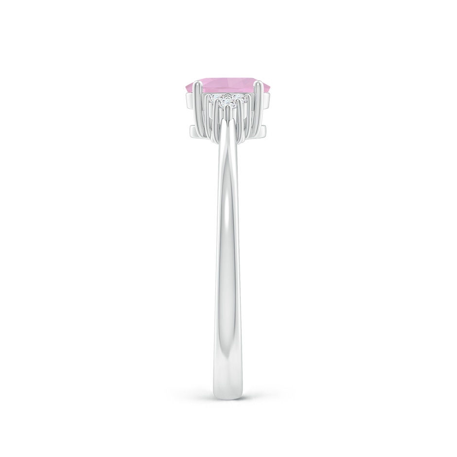 6x4mm AAAA Solitaire Oval Rose Quartz Ring with Trio Diamond Accents in P950 Platinum side 2
