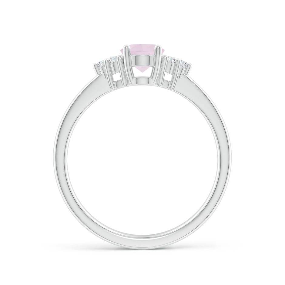 7x5mm A Solitaire Oval Rose Quartz Ring with Trio Diamond Accents in White Gold side 1