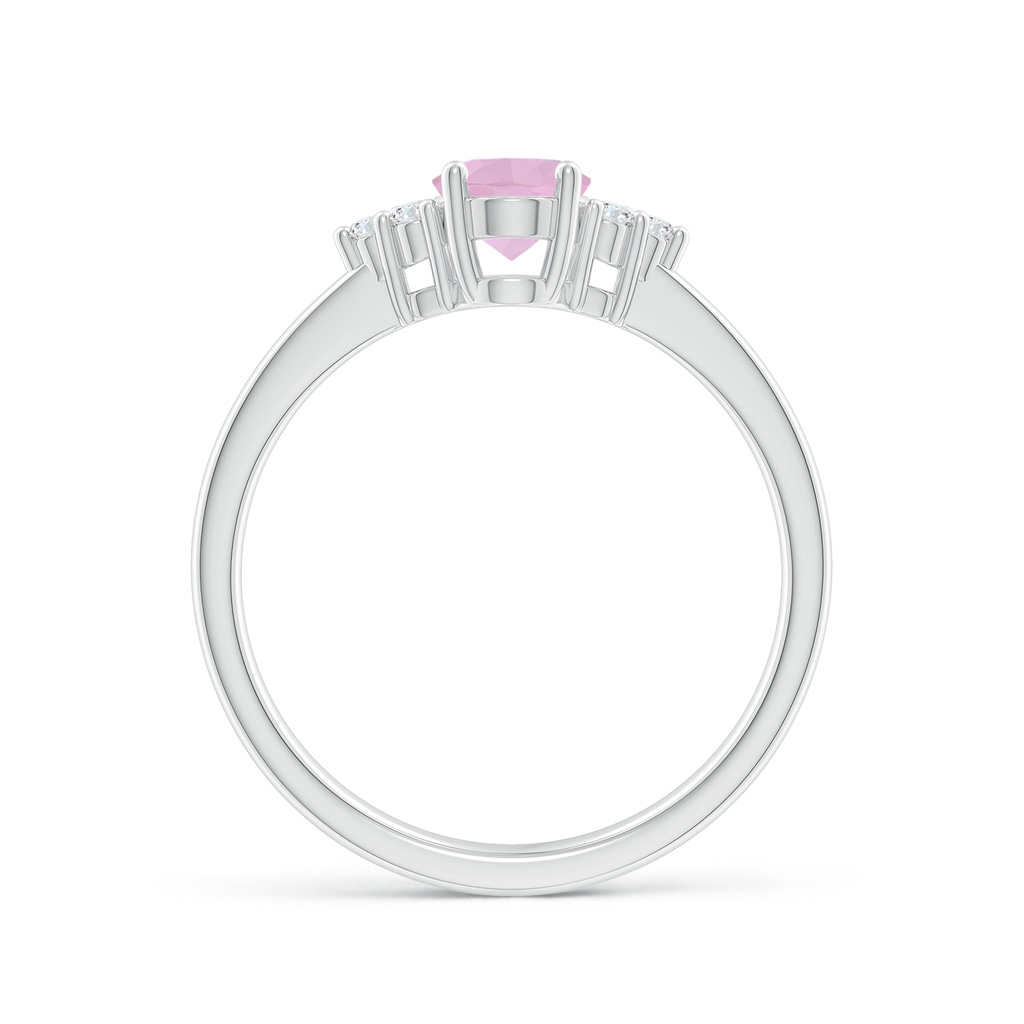 7x5mm AAAA Solitaire Oval Rose Quartz Ring with Trio Diamond Accents in White Gold - side 1