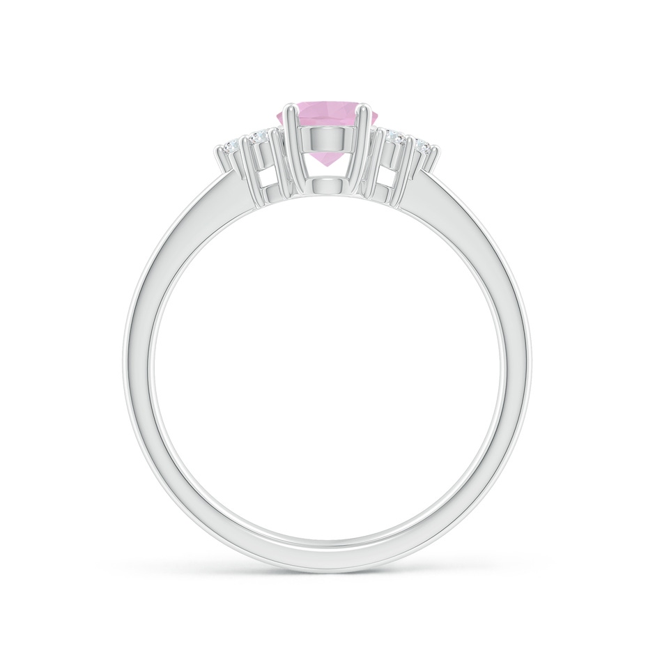 7x5mm AAAA Solitaire Oval Rose Quartz Ring with Trio Diamond Accents in White Gold side 1