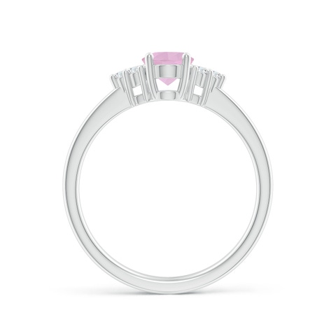 7x5mm AAAA Solitaire Oval Rose Quartz Ring with Trio Diamond Accents in White Gold - side 2