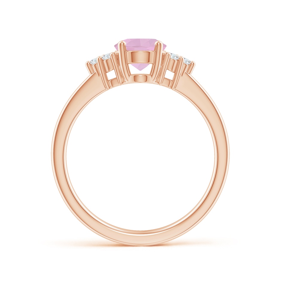 8x6mm AAAA Solitaire Oval Rose Quartz Ring with Trio Diamond Accents in Rose Gold side 1