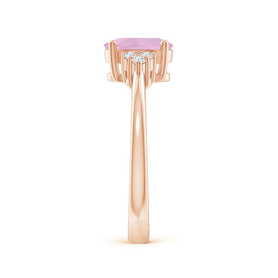 8x6mm AAAA Solitaire Oval Rose Quartz Ring with Trio Diamond Accents in Rose Gold side 2