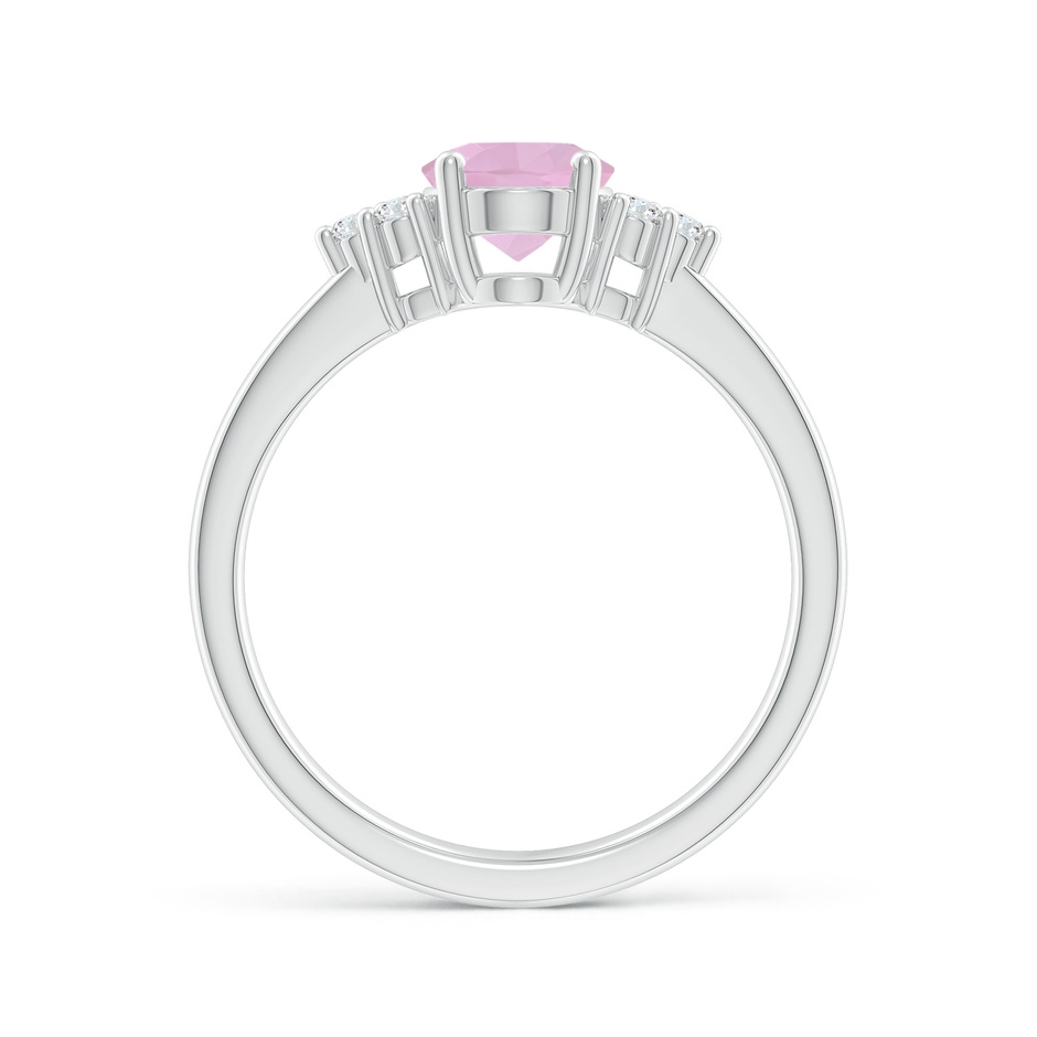 8x6mm AAAA Solitaire Oval Rose Quartz Ring with Trio Diamond Accents in White Gold side 1