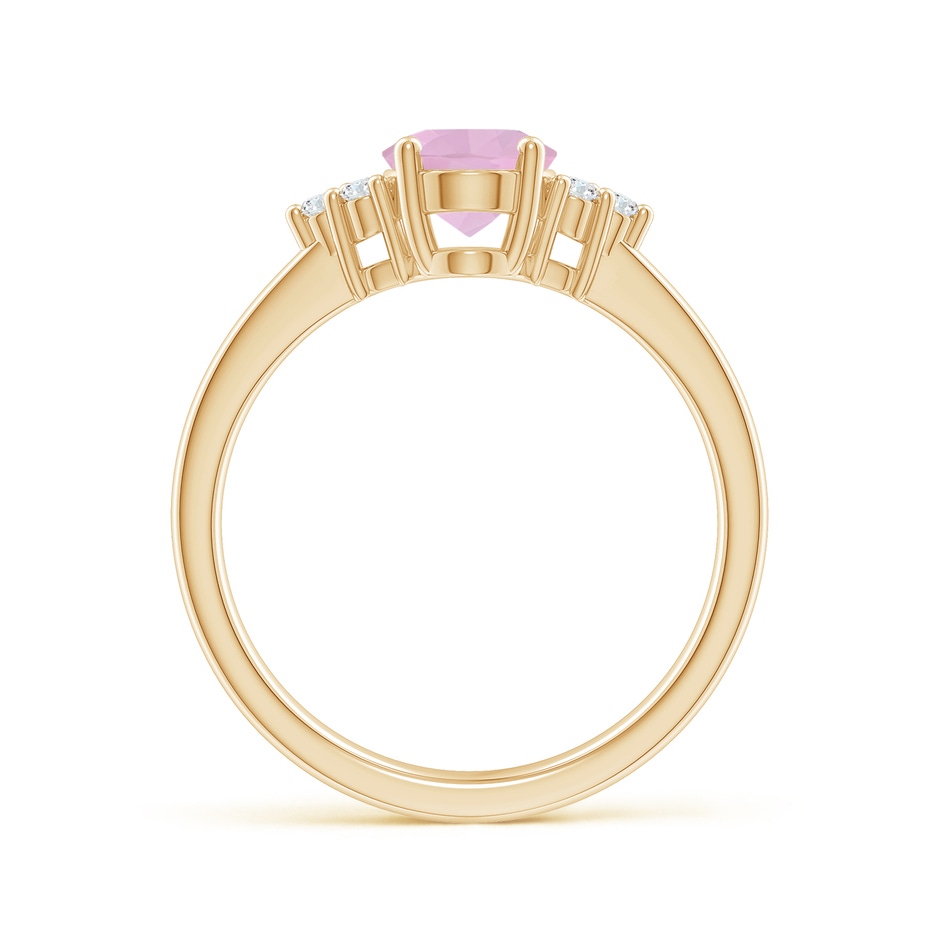 8x6mm AAAA Solitaire Oval Rose Quartz Ring with Trio Diamond Accents in Yellow Gold side 1