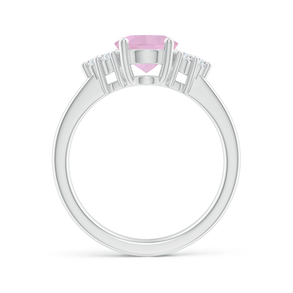 9x7mm AAAA Solitaire Oval Rose Quartz Ring with Trio Diamond Accents in P950 Platinum Side 1