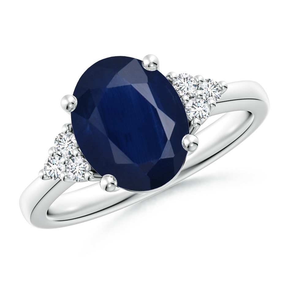 10x8mm A Solitaire Oval Blue Sapphire and Diamond Promise Ring in White Gold 