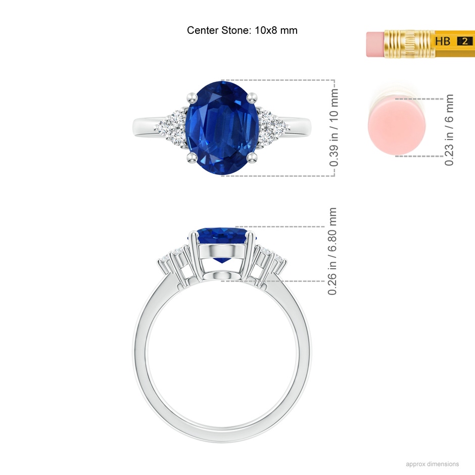 10x8mm AAA Solitaire Oval Blue Sapphire and Diamond Promise Ring in P950 Platinum ruler