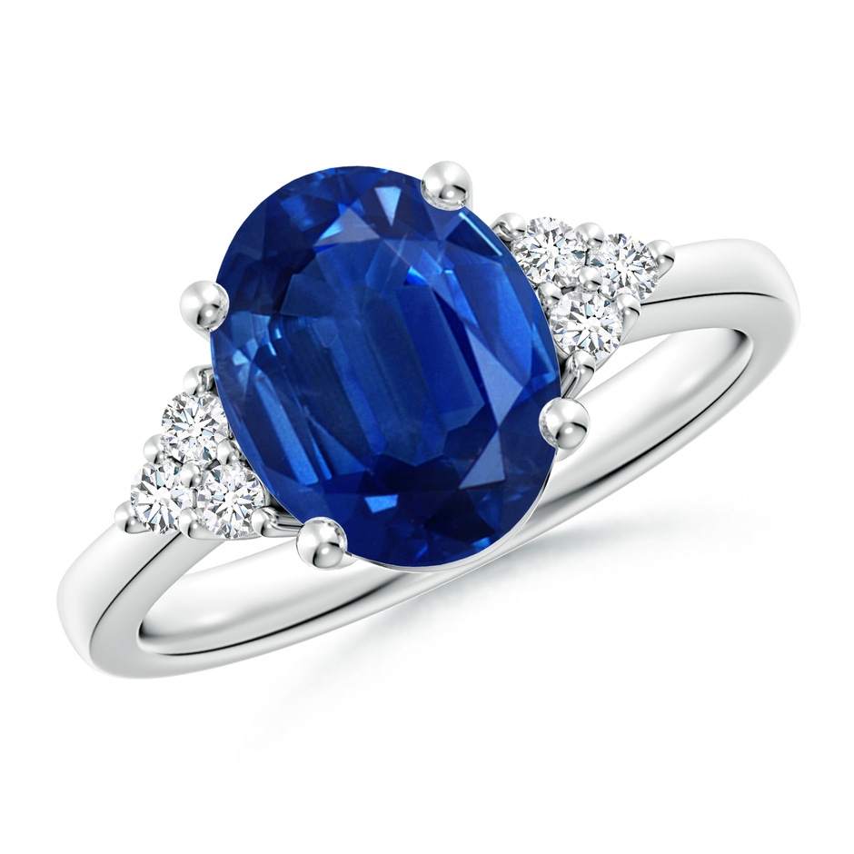 10x8mm AAA Solitaire Oval Blue Sapphire and Diamond Promise Ring in White Gold 
