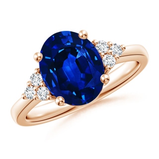 10x8mm AAAA Solitaire Oval Blue Sapphire and Diamond Promise Ring in 10K Rose Gold