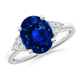 10x8mm AAAA Solitaire Oval Blue Sapphire and Diamond Promise Ring in P950 Platinum