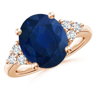 12x10mm AA Solitaire Oval Blue Sapphire and Diamond Promise Ring in 10K Rose Gold